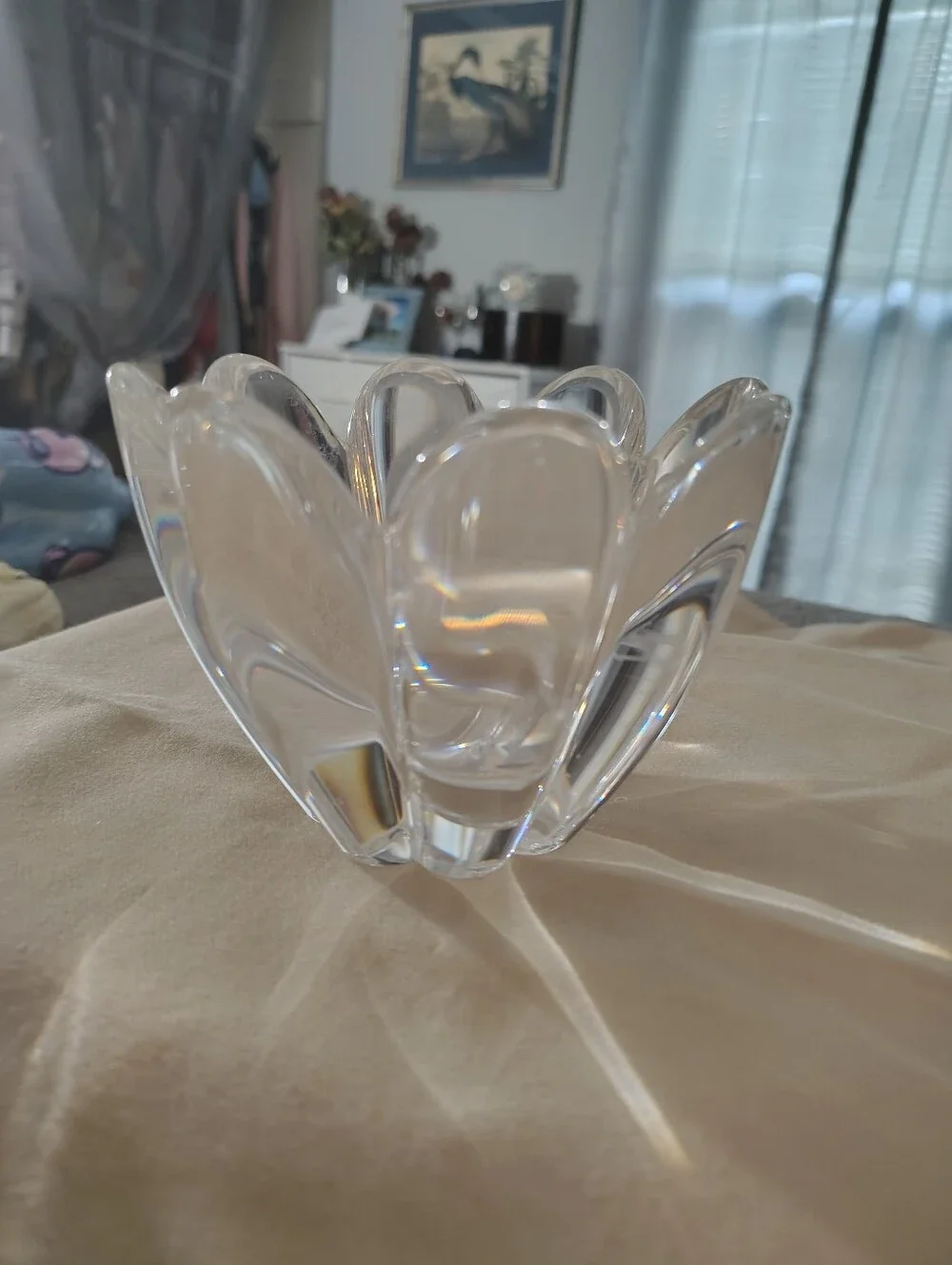 Orrefors swean Mayflower Art Crytal Signed Daisy Candy Bowl Vase